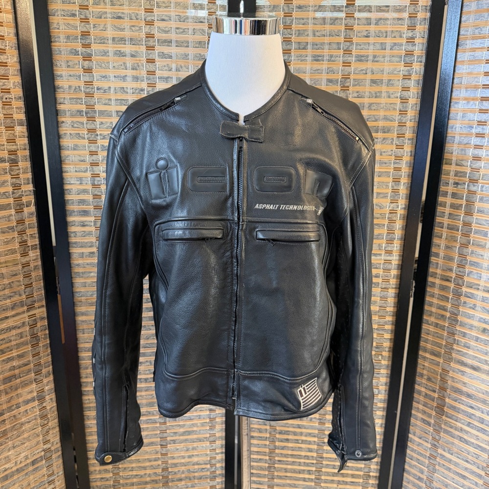 Icon Motorcycle Jacket Men XL Black Leather Asphalt Technologies Padded Biker